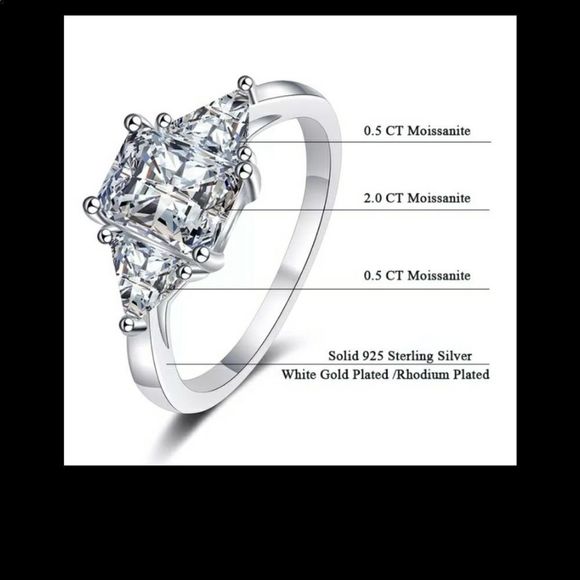 100% Real 3cts Moissanite Diamond Engagement Ring White Gold Plated - Picture 9 of 10